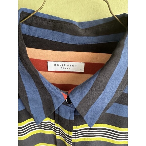 Equipment Femme 100% Silk Striped Tunic Top Colorful Womens Small Button Front - Picture 3 of 8